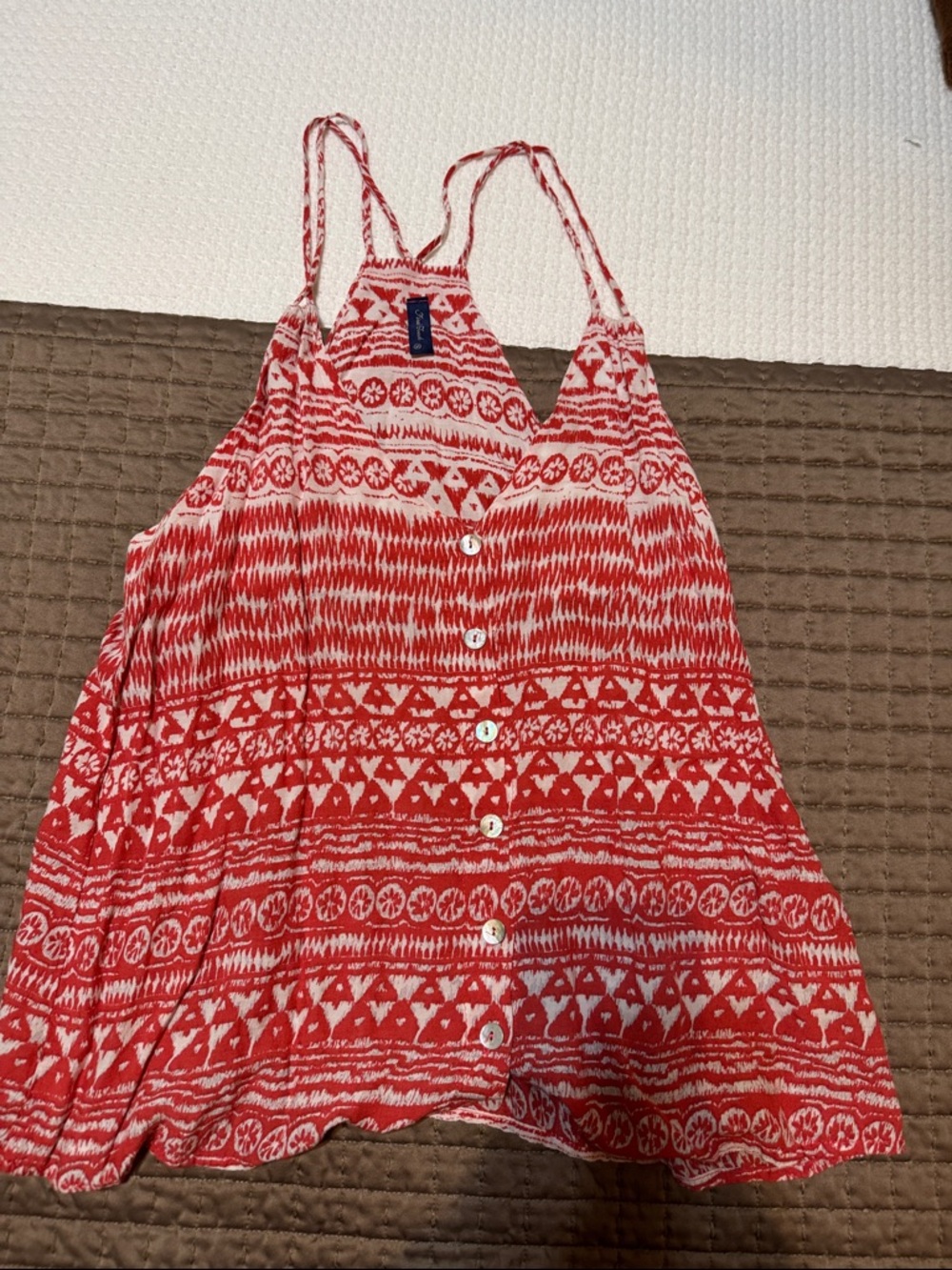 Final Touch Red and White Printed Spaghetti-Strap Top